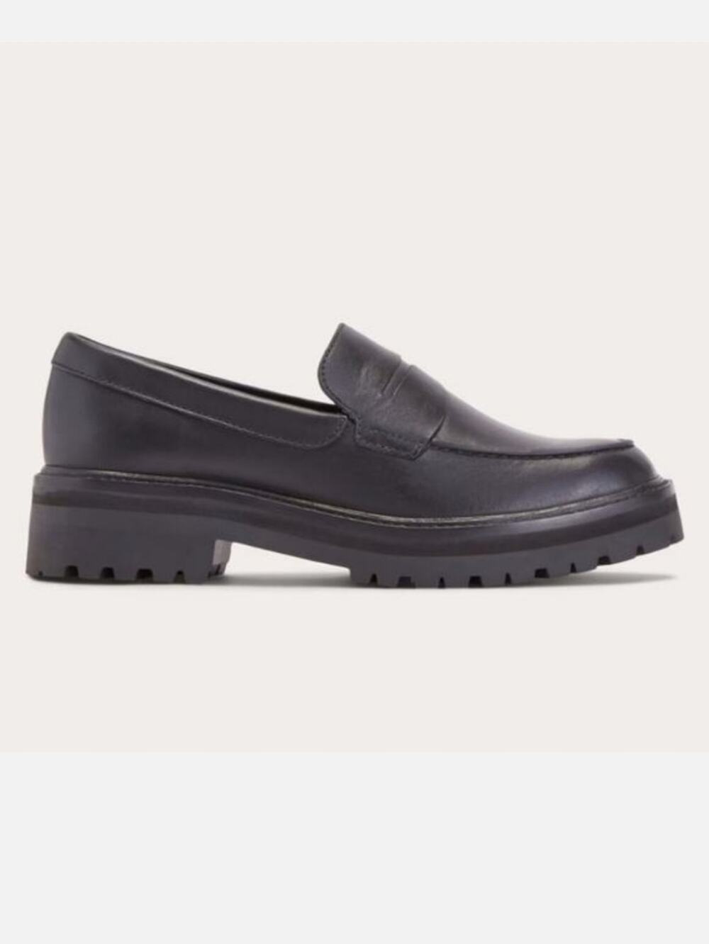 Everlane The Lug Loafer Black Leather Platform Chunky Penny Shoes Size 6